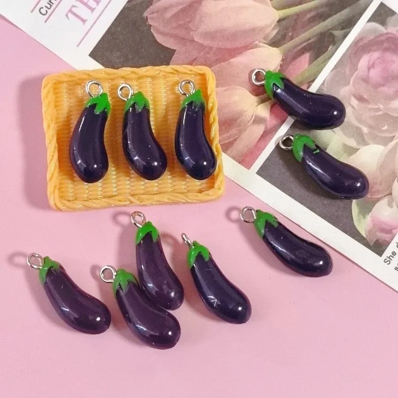 Resin Crafts Diy - 10Pcs Gantungan Resin Terong 3D Simulasi,