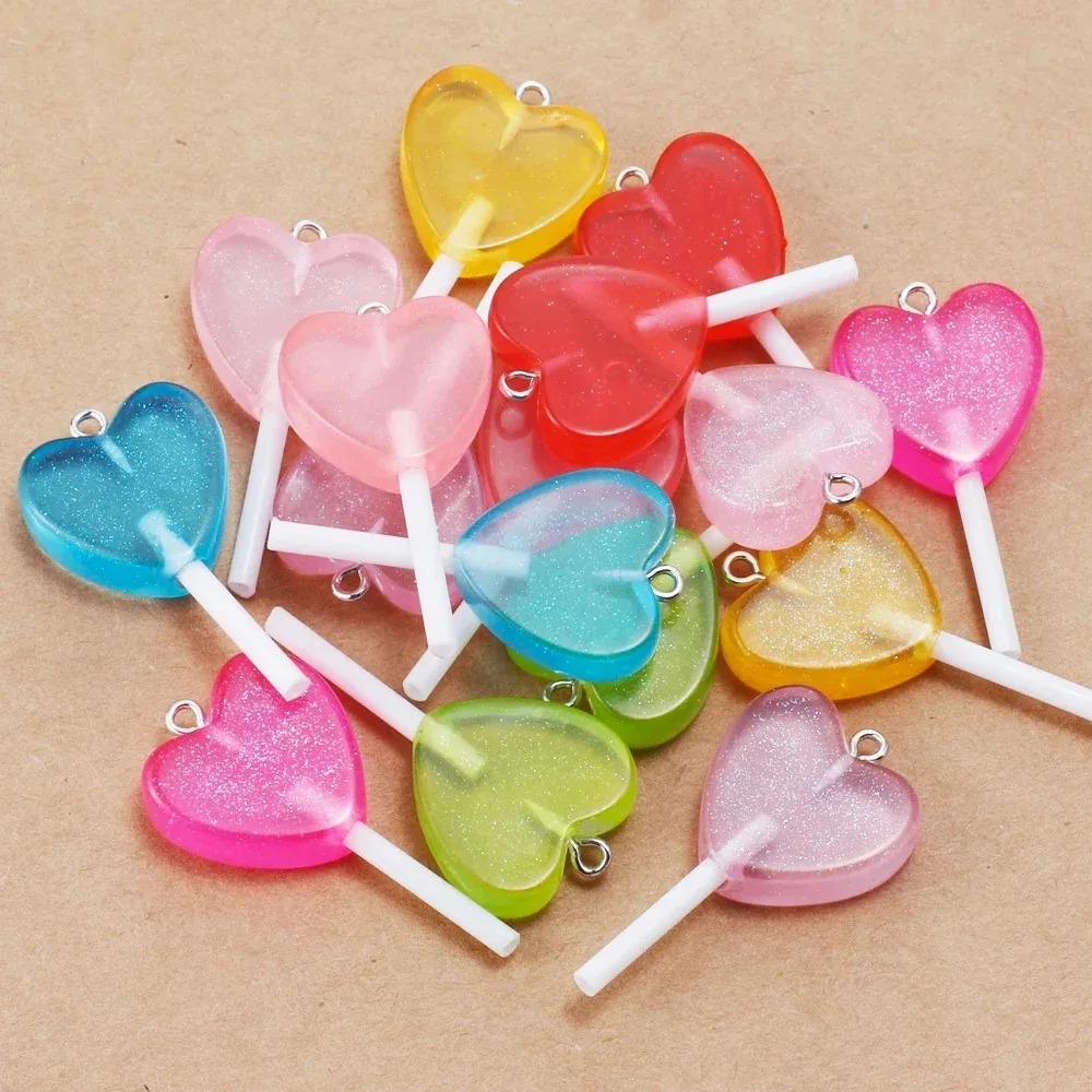 Resin Craft Projects - 10Pcs Gantungan Resin Permen Lolipop Hati